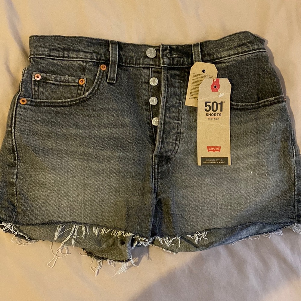 Women’s Levi 501 high rise shorts. Classic 5 button closure, Washed blk, size 27